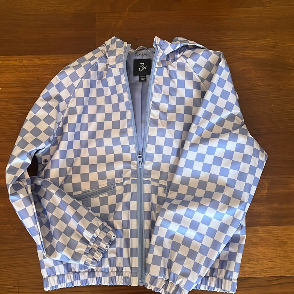 Art Class Purple Checkered Rain Jacket Hooded Girls Size LARGE 10/12